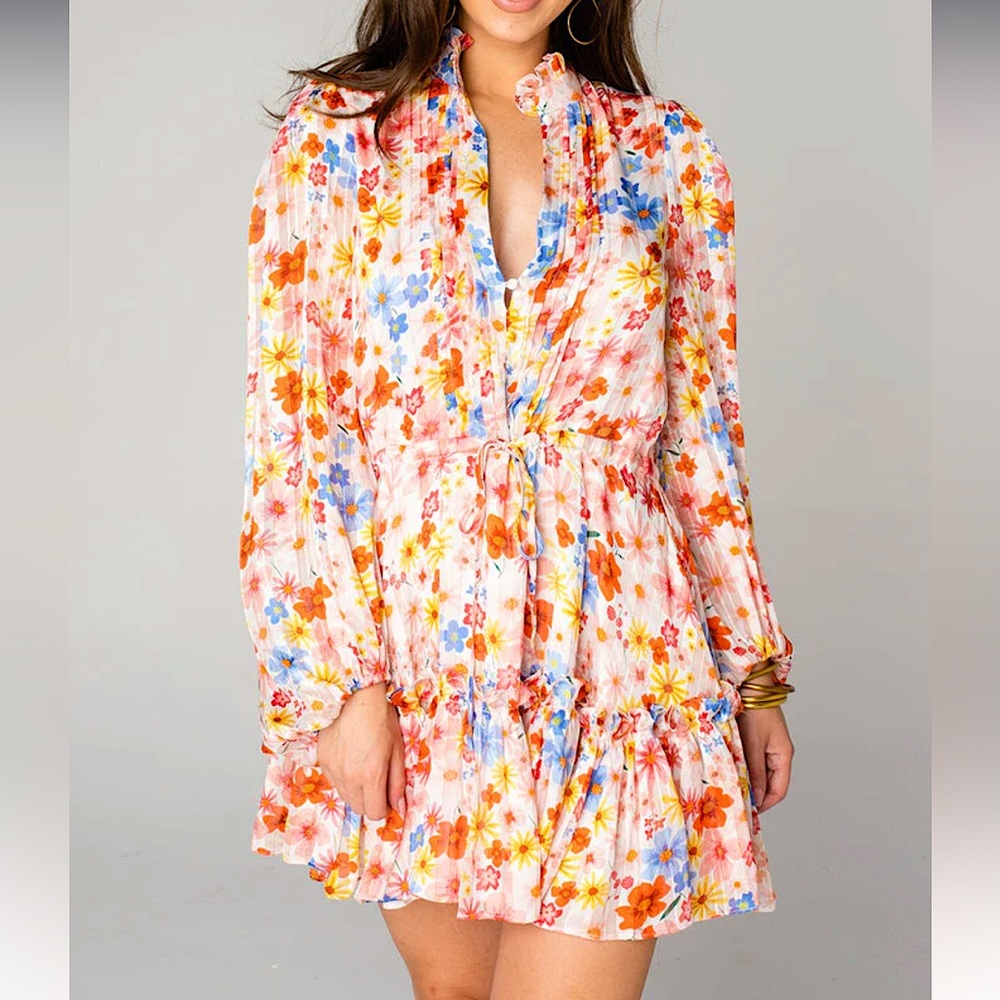 Buddy Love Grace Long Sleeve Mini Dress with Wildflower print. New XS